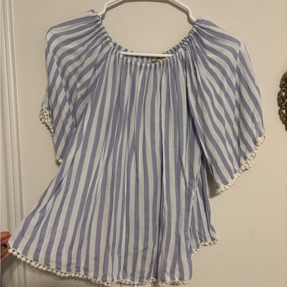Blue and White Striped Women's Top